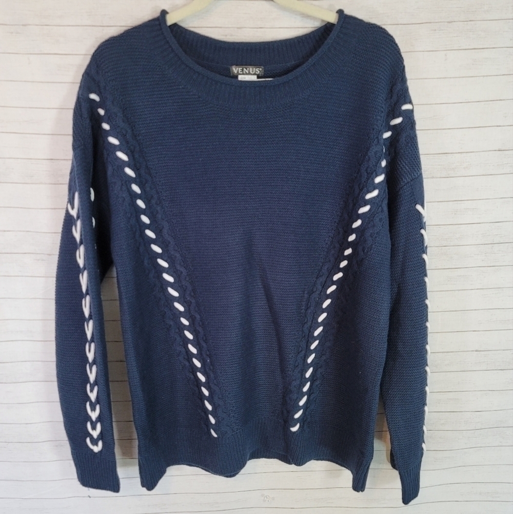 VENUS NAVY BLUE KNIT SWEATER , SZ LARGE